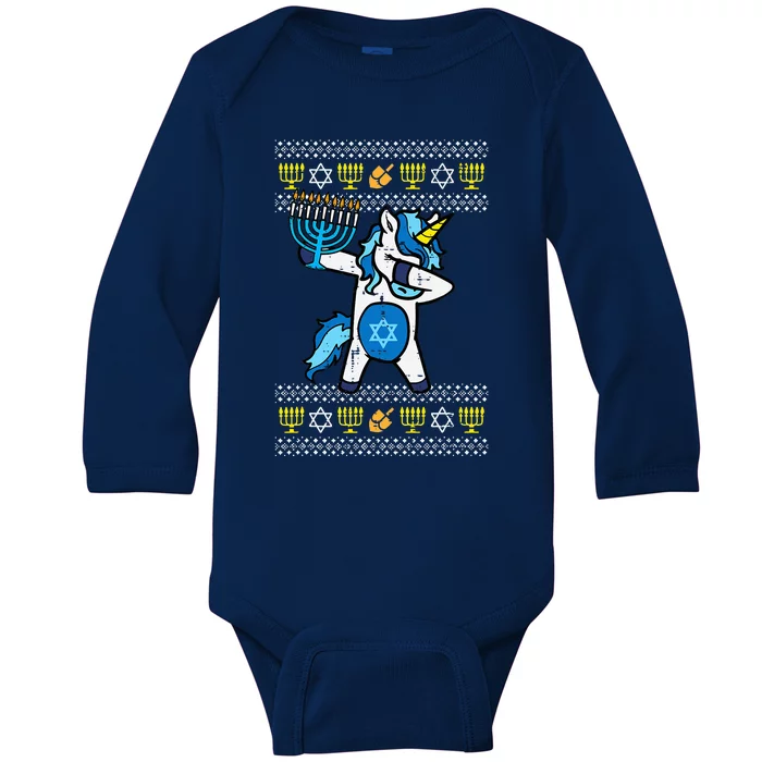 Jewish Unicorn Jewnicorn Hanukkah Chanukah Baby Long Sleeve Bodysuit