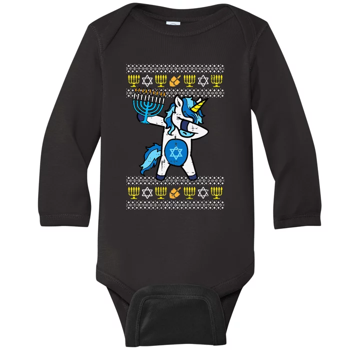 Jewish Unicorn Jewnicorn Hanukkah Chanukah Baby Long Sleeve Bodysuit