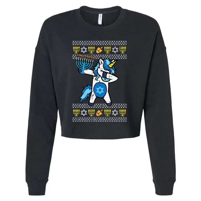 Jewish Unicorn Jewnicorn Hanukkah Chanukah Cropped Pullover Crew