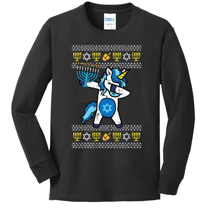 Jewish Unicorn Jewnicorn Hanukkah Chanukah Kids Long Sleeve Shirt