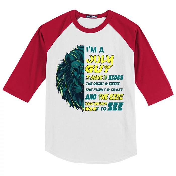 July Birthday Guy Has 3 Sides Sweet Funny Crazy Kids Colorblock Raglan Jersey