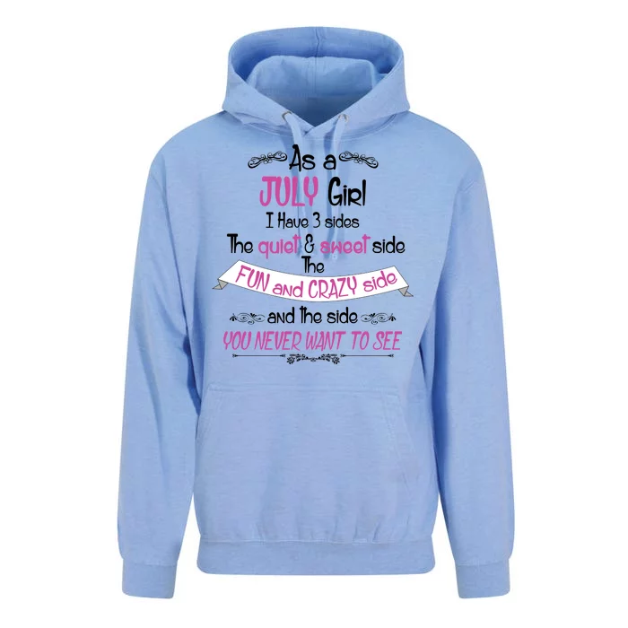 July Girl Sweet But Crazy Funny Birthday Unisex Surf Hoodie