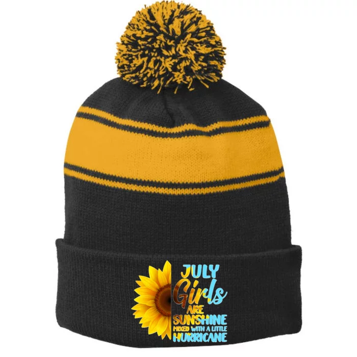 July Girls Are Sunshine Mixed With A Little Hurricane Stripe Pom Pom Beanie