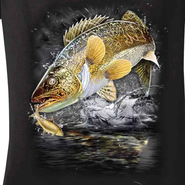 Jumping Walleye - Fishing Women's V-Neck T-Shirt