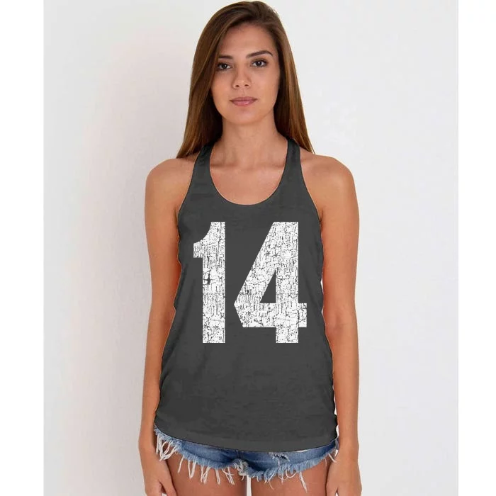 Jersey Uniform Number 14 Athletic Birthday Sports Women's Knotted Racerback Tank