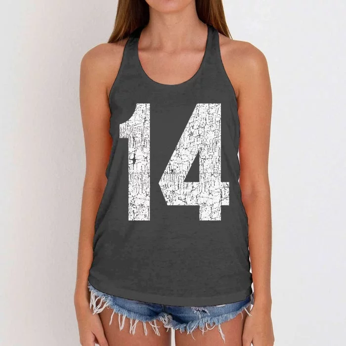 Jersey Uniform Number 14 Athletic Birthday Sports Women's Knotted Racerback Tank