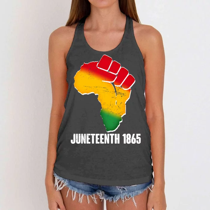 Juneteenth 1865 Africa Map Fist Women's Knotted Racerback Tank