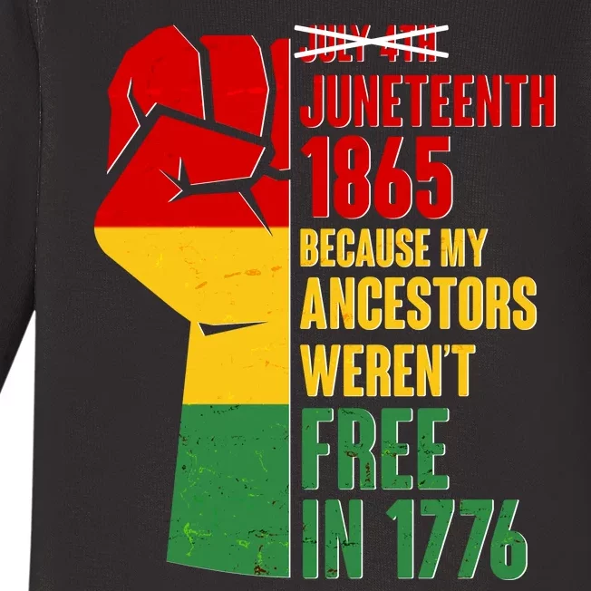 Juneteenth 1865 My Ancestors Weren't Free in 1776 Protest Fist Baby Long Sleeve Bodysuit