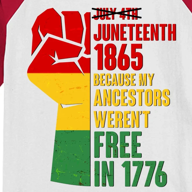 Juneteenth 1865 My Ancestors Weren't Free in 1776 Protest Fist Kids Colorblock Raglan Jersey