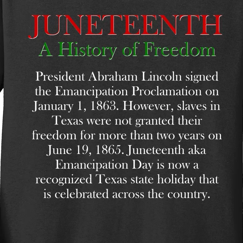 Juneteenth A History of Freedom Kids Long Sleeve Shirt