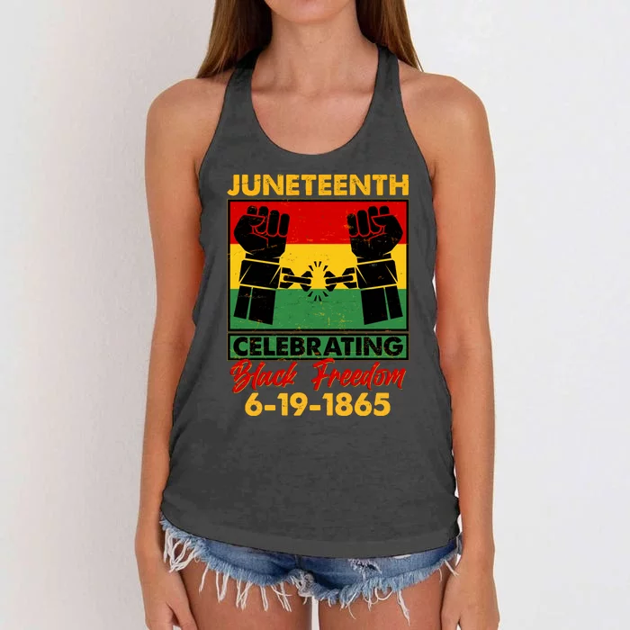 Juneteenth Celebrating Black Freedom 6-19-1865 Breaking The Chains Women's Knotted Racerback Tank