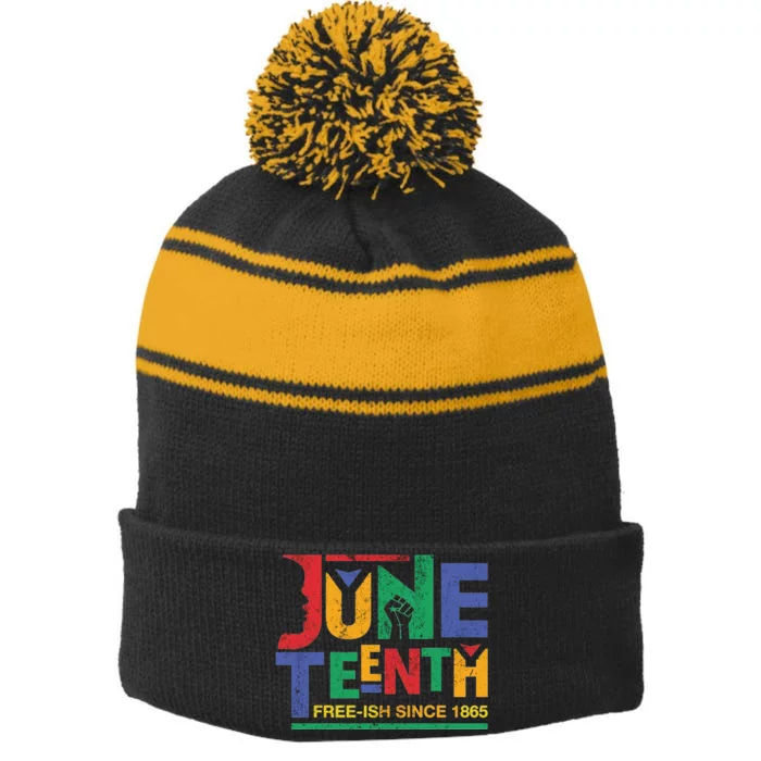 Juneteenth Free-ish Since 1865 African Color Stripe Pom Pom Beanie