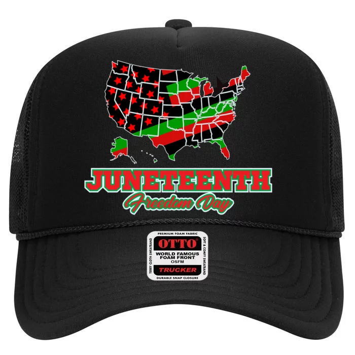 Juneteenth Freedom Day USA High Crown Mesh Trucker Hat