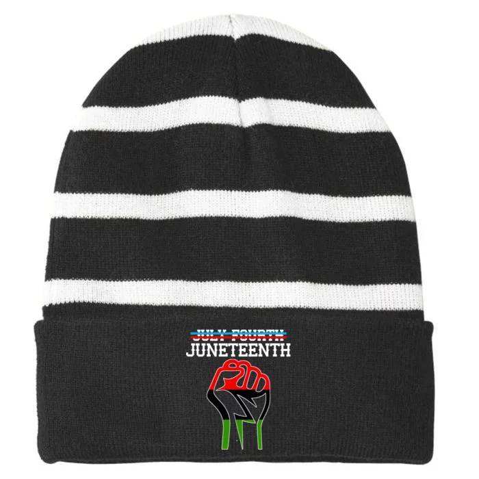 Juneteenth Freedom Fist Striped Beanie with Solid Band