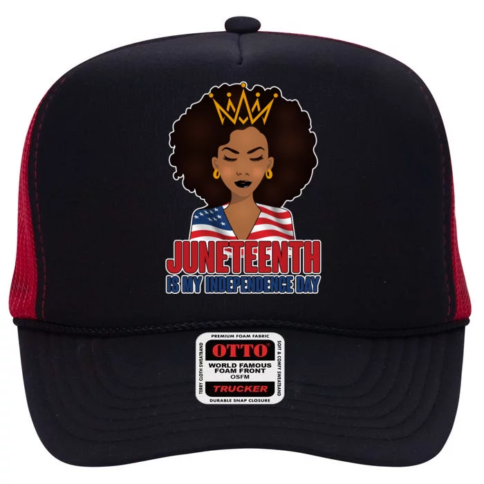 Juneteenth Is My Independence Day African American USA Flag High Crown Mesh Trucker Hat