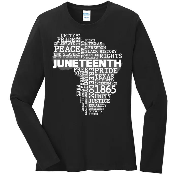 Juneteenth June 19 1865 Africa Word Cloud Art Ladies Long Sleeve Shirt