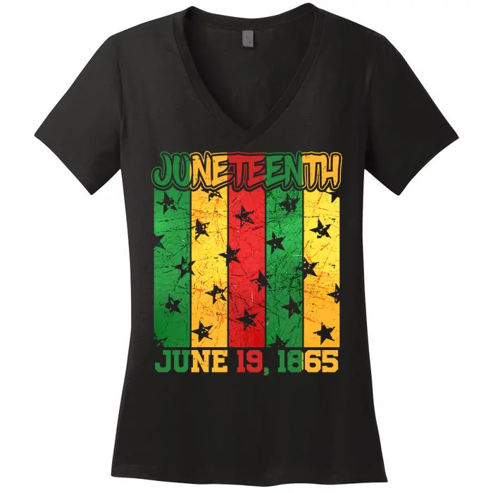 Juneteenth June 19 1865 Traditional Red Gold Green Women's V-Neck T-Shirt