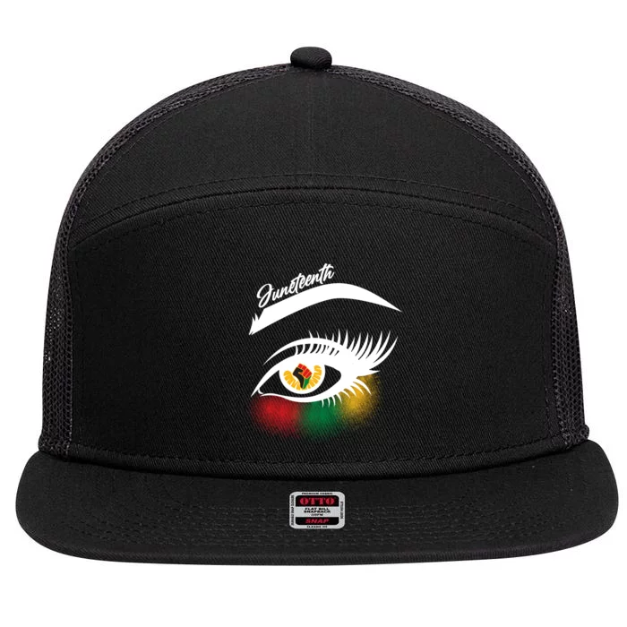 Juneteenth Red Gold Green Eyelashes 7 Panel Mesh Trucker Snapback Hat