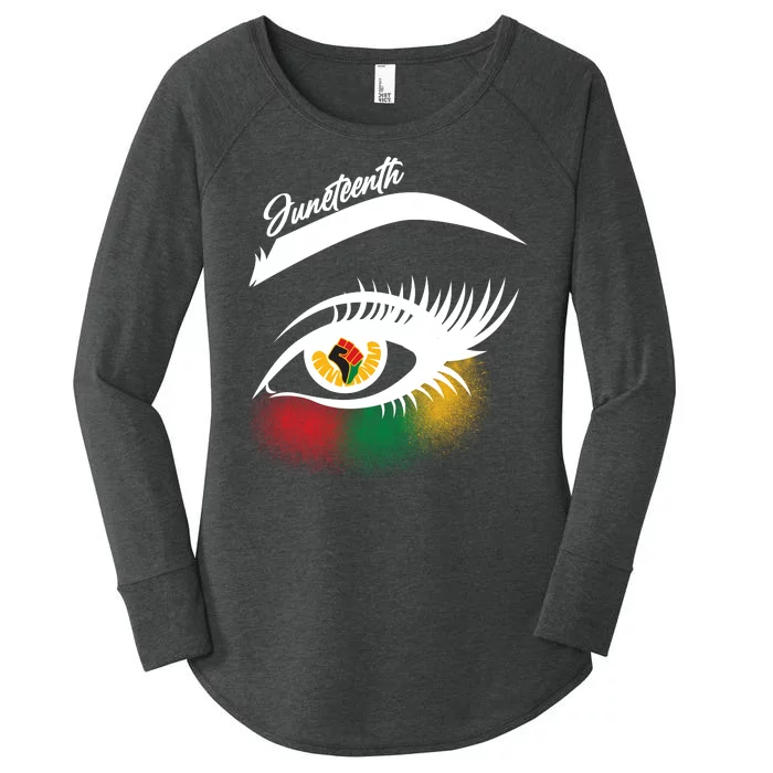 Juneteenth Red Gold Green Eyelashes Women's Perfect Tri Tunic Long Sleeve Shirt