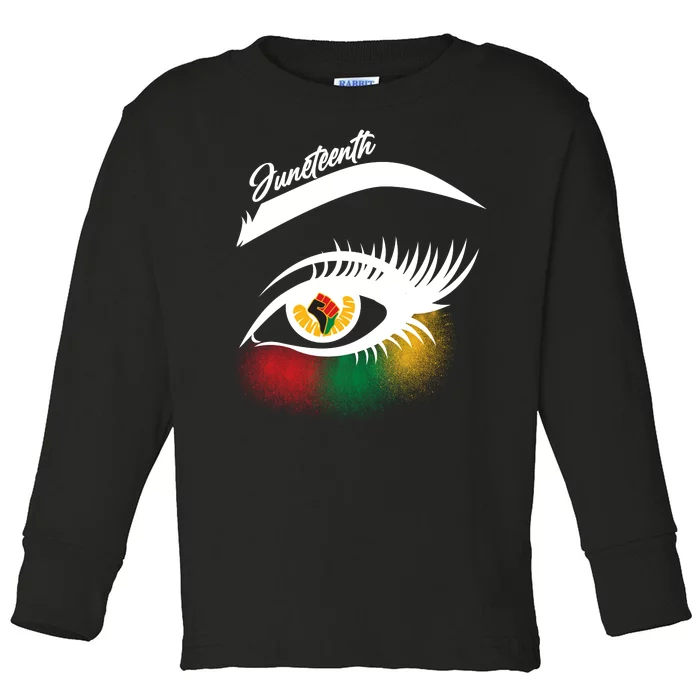 Juneteenth Red Gold Green Eyelashes Toddler Long Sleeve Shirt