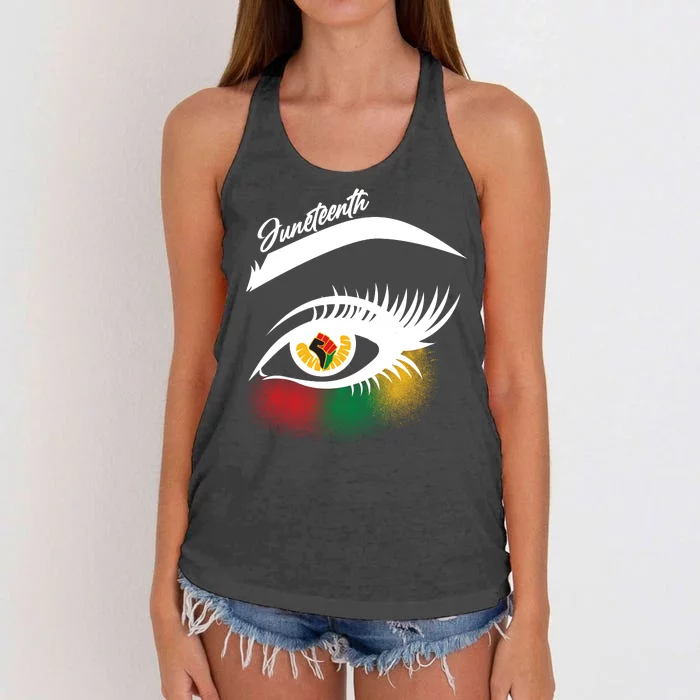 Juneteenth Red Gold Green Eyelashes Women's Knotted Racerback Tank