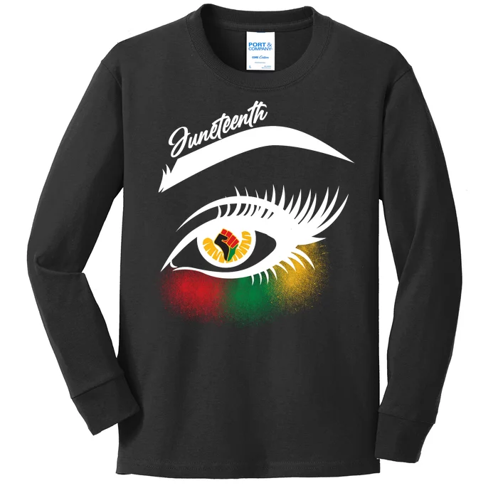 Juneteenth Red Gold Green Eyelashes Kids Long Sleeve Shirt