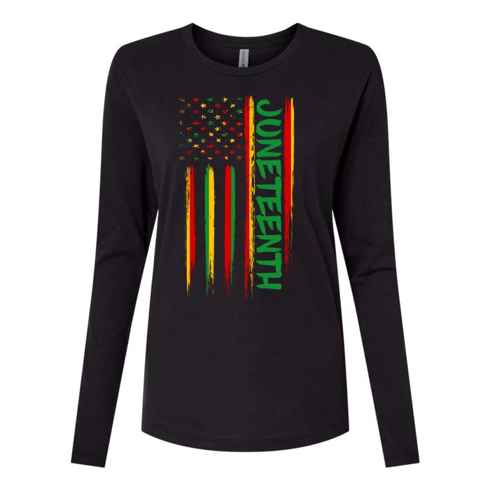 Juneteenth Red Gold Green USA Flag Womens Cotton Relaxed Long Sleeve T-Shirt