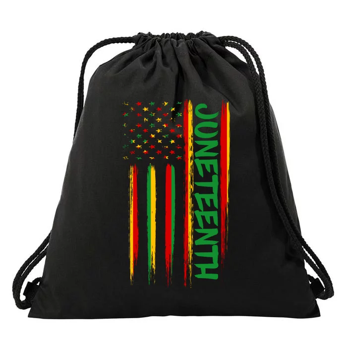 Juneteenth Red Gold Green USA Flag Drawstring Bag