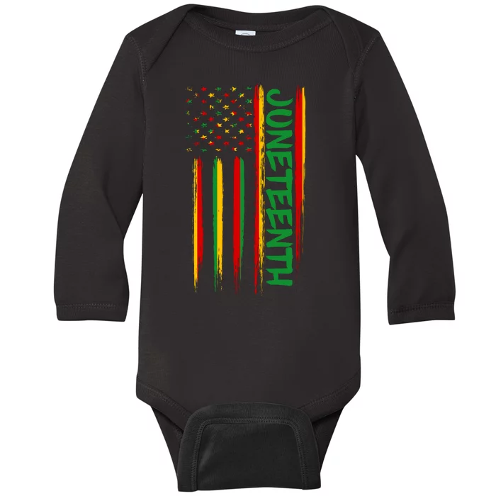 Juneteenth Red Gold Green USA Flag Baby Long Sleeve Bodysuit