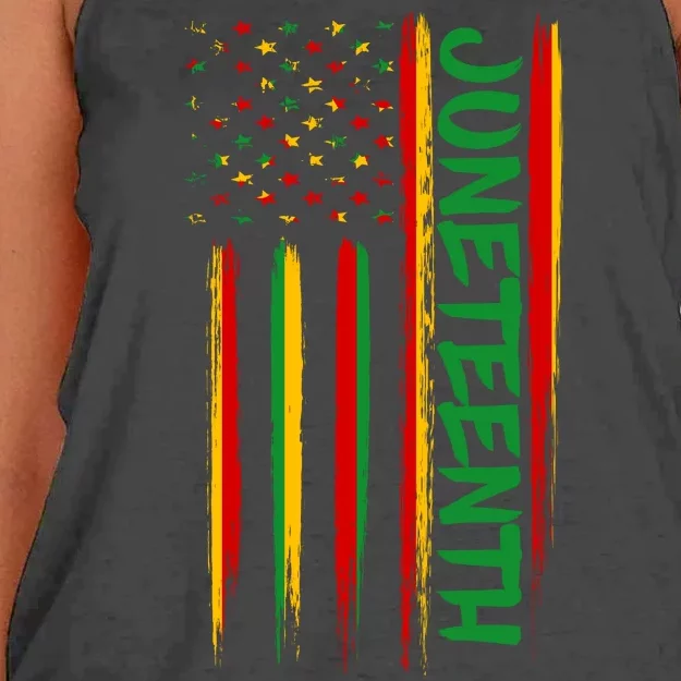 Juneteenth Red Gold Green USA Flag Women's Knotted Racerback Tank