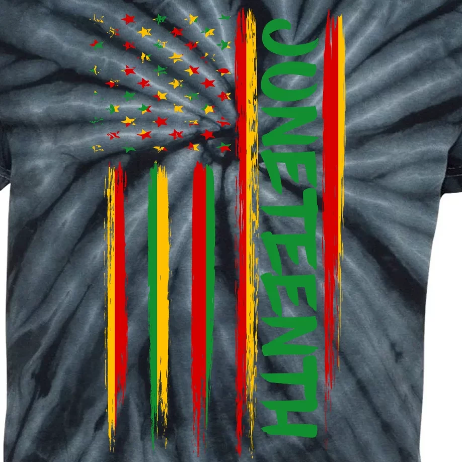 Juneteenth Red Gold Green USA Flag Kids Tie-Dye T-Shirt