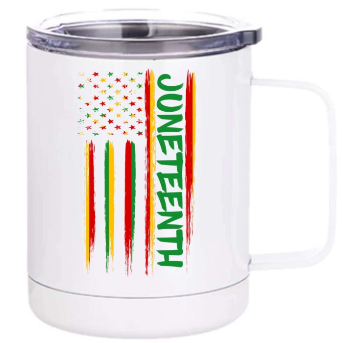 Juneteenth Red Gold Green USA Flag Front & Back 12oz Stainless Steel Tumbler Cup