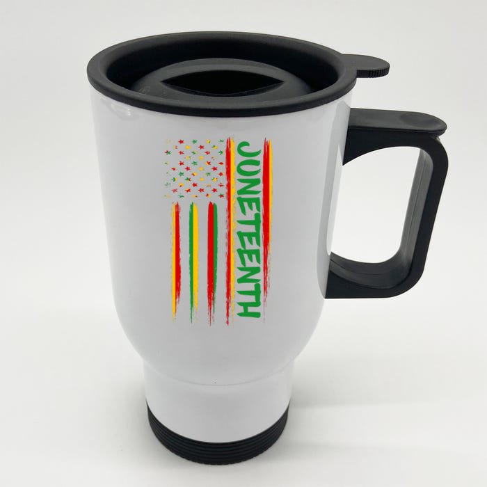 Juneteenth Red Gold Green USA Flag Front & Back Stainless Steel Travel Mug