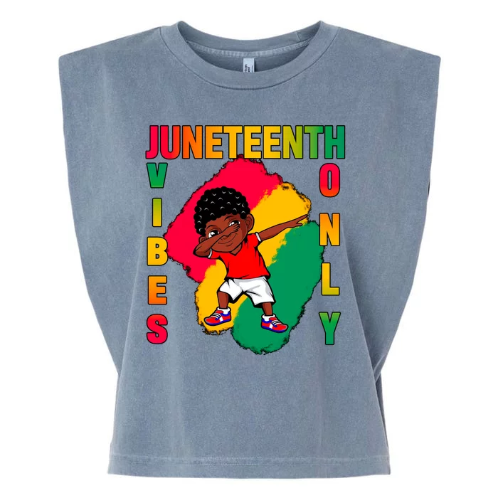 Juneteenth Vibes Only Dabbing African American Boys Garment-Dyed Women's Muscle Tee