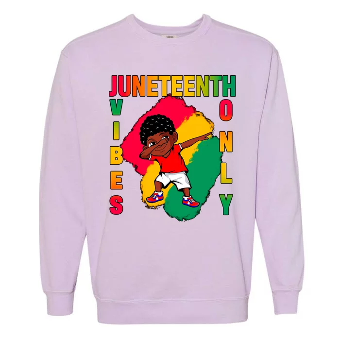 Juneteenth Vibes Only Dabbing African American Boys Garment-Dyed Sweatshirt