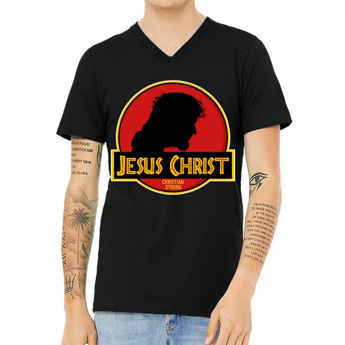 Jurassic Jesus Christ Christian Faith V-Neck T-Shirt