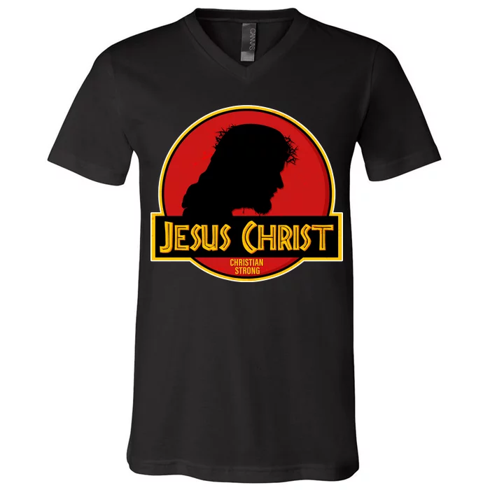 Jurassic Jesus Christ Christian Faith V-Neck T-Shirt