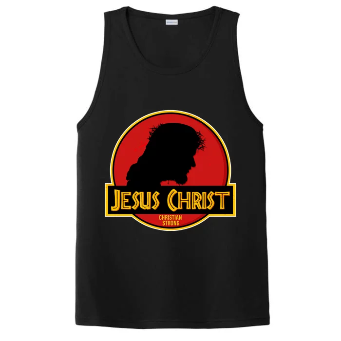 Jurassic Jesus Christ Christian Faith Performance Tank