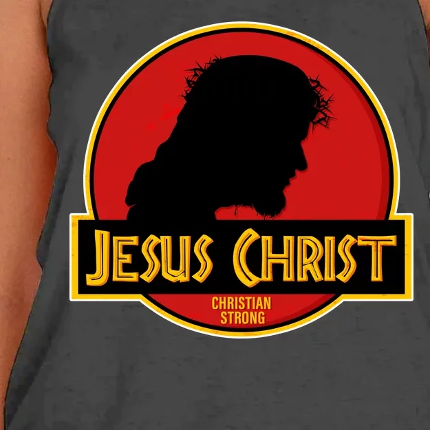 Jurassic Jesus Christ Christian Faith Women's Knotted Racerback Tank