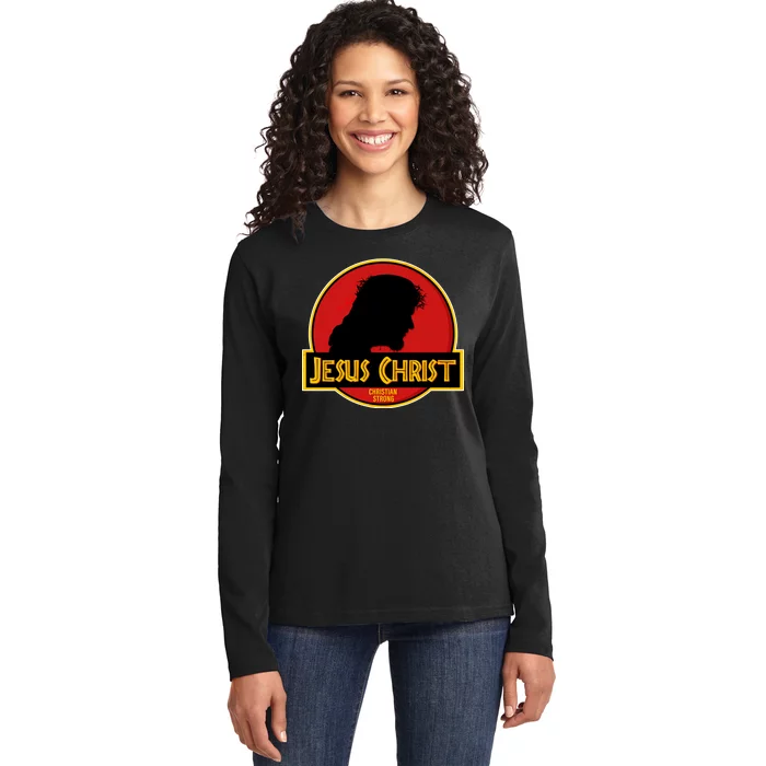 Jurassic Jesus Christ Christian Faith Ladies Long Sleeve Shirt