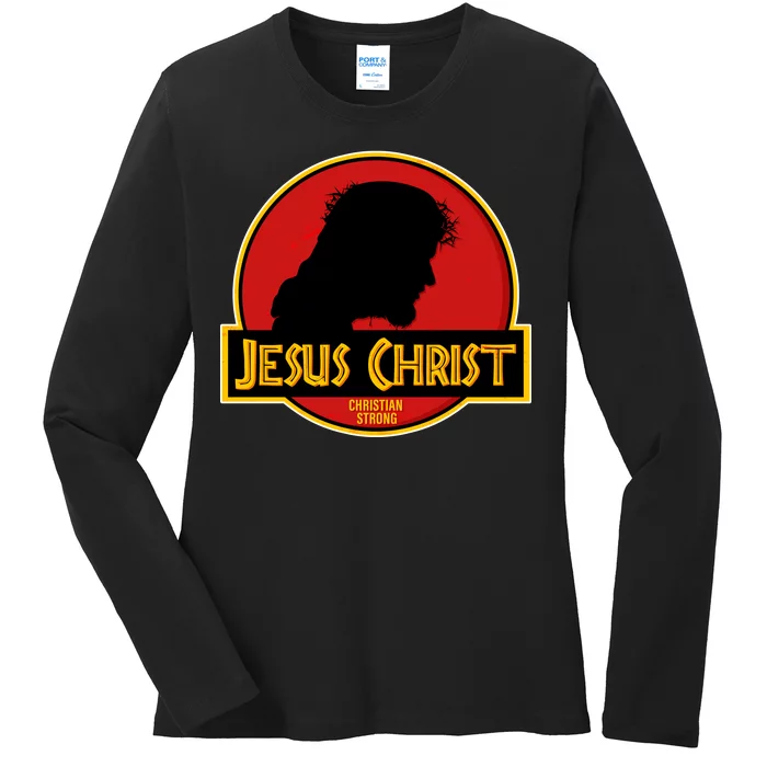 Jurassic Jesus Christ Christian Faith Ladies Long Sleeve Shirt