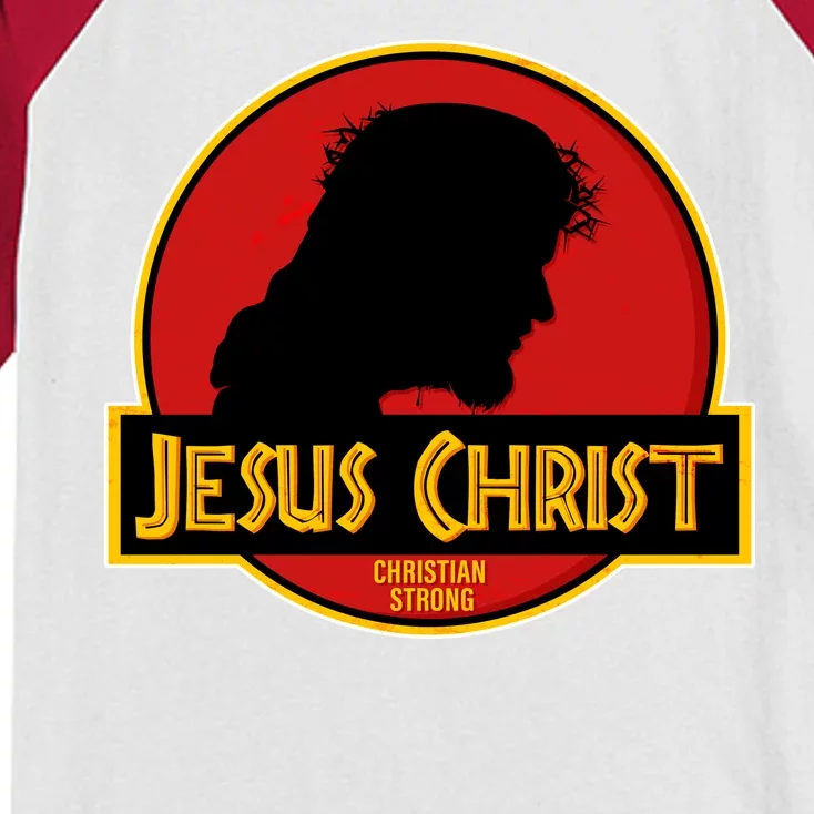 Jurassic Jesus Christ Christian Faith Kids Colorblock Raglan Jersey