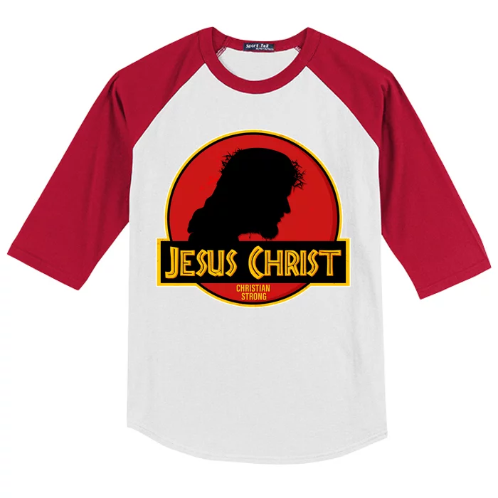 Jurassic Jesus Christ Christian Faith Kids Colorblock Raglan Jersey