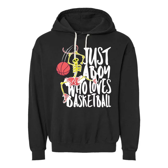 Just A Boy Who Loves Basketball Skeleton Garment-Dyed Fleece Hoodie