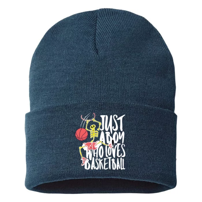 Just A Boy Who Loves Basketball Skeleton Sustainable Knit Beanie