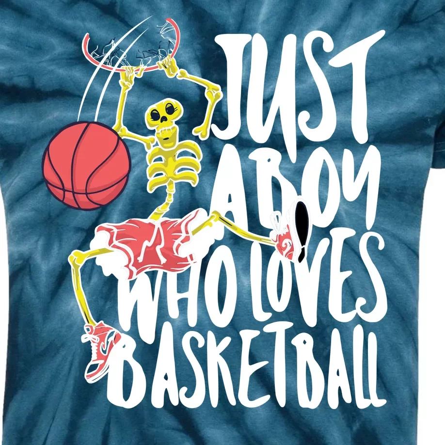 Just A Boy Who Loves Basketball Skeleton Kids Tie-Dye T-Shirt