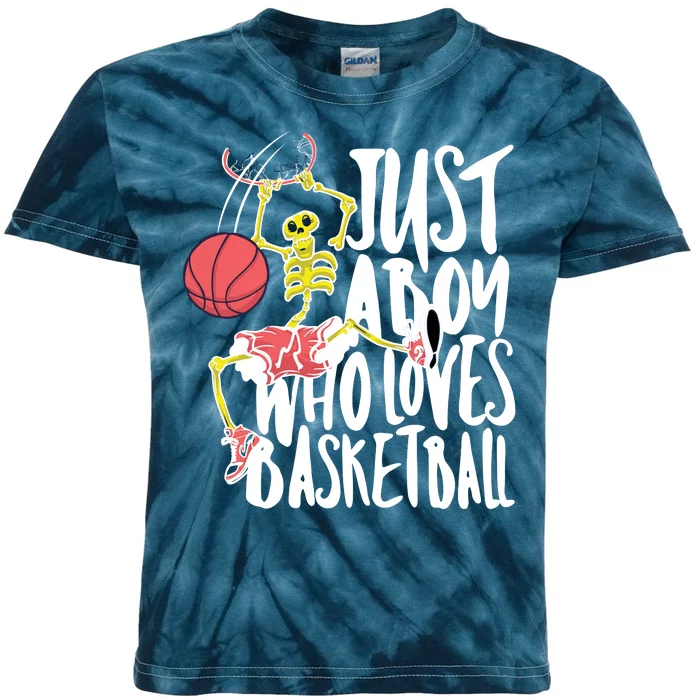 Just A Boy Who Loves Basketball Skeleton Kids Tie-Dye T-Shirt