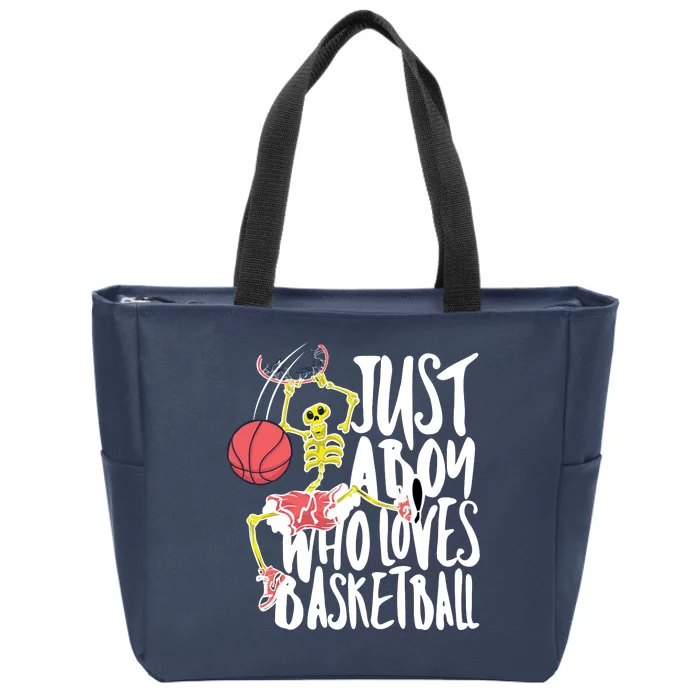 Just A Boy Who Loves Basketball Skeleton Zip Tote Bag