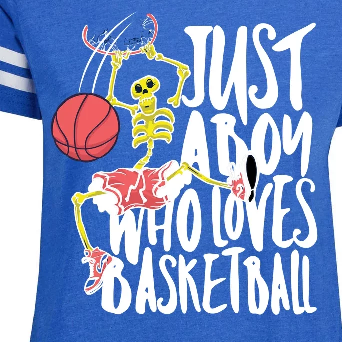 Just A Boy Who Loves Basketball Skeleton Enza Ladies Jersey Football T-Shirt