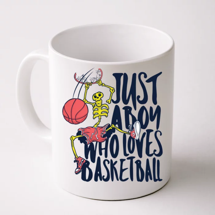 Just A Boy Who Loves Basketball Skeleton Front & Back Coffee Mug